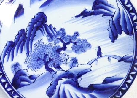 明治後期～大正染付山水図尺皿