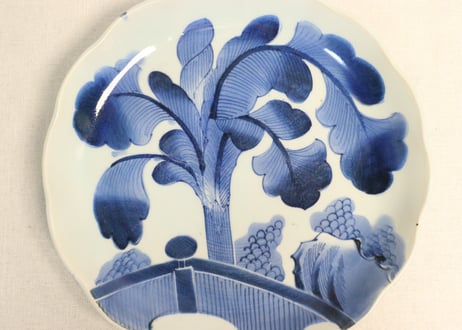 江戸幕末染付芭蕉図尺皿 少甘手