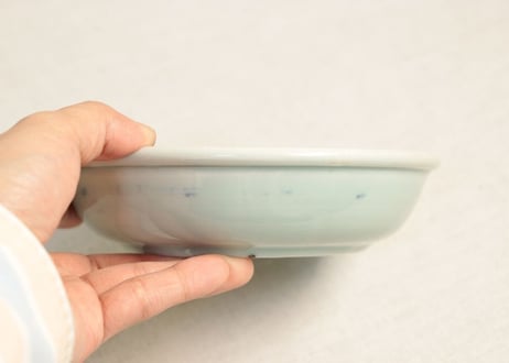江戸後期青磁染付牡丹花弁図春寒鉢 少甘手,少フリモノ