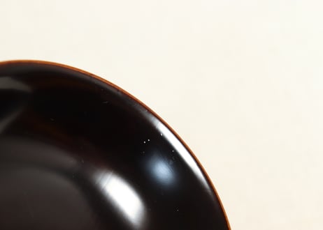 山中塗内黒外茶独楽模様吸物椀　10客セット,共箱付　小傷込