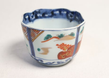 明治前期色絵柘榴と山水図角向付 ムシクイ