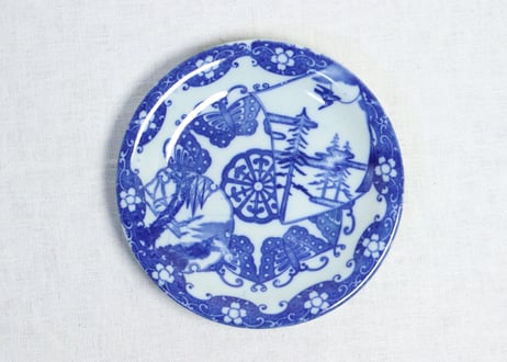 明治後期～大正銅判蝶と山水窓絵図６寸皿
