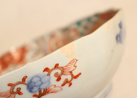 明治前期色絵鶉と鶴丸図大なます皿②　見込み薄め