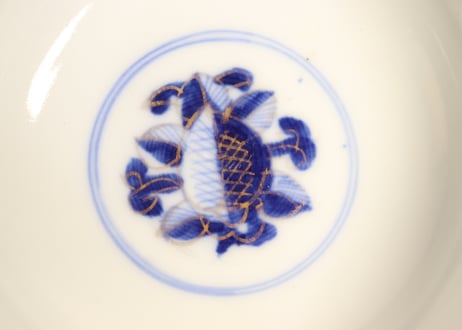 明治前期色絵桃と松竹梅図飯茶碗