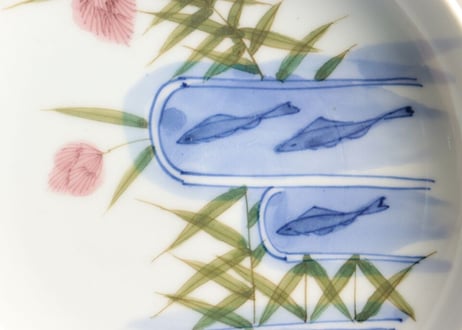 明治後期～大正染付鮎と芦図小皿