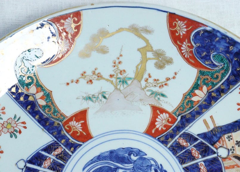 明治前期色絵桜と御所車図尺3寸尺皿 | 吉祥寺PukuPuku