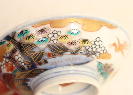 明治前期色絵山水図通り物飯茶碗② 少甘手