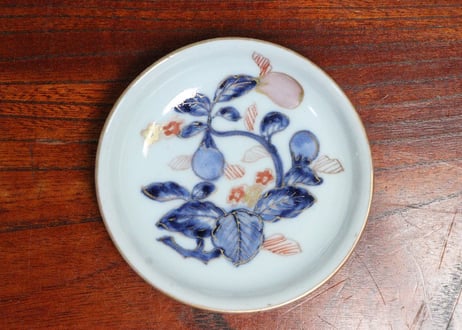 江戸中期色絵茄子図小皿　5客組