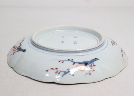 明治前期染付色絵八方に牡丹図７寸皿①ノミホツ