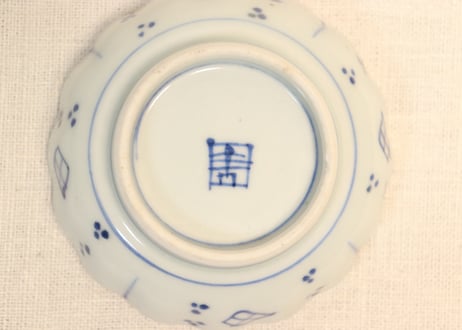 江戸幕末染付山水窓絵散らし図豆皿①