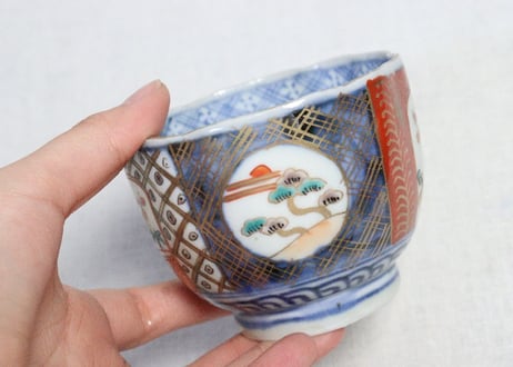 明治前期色絵松竹梅図向付　釉剝げ
