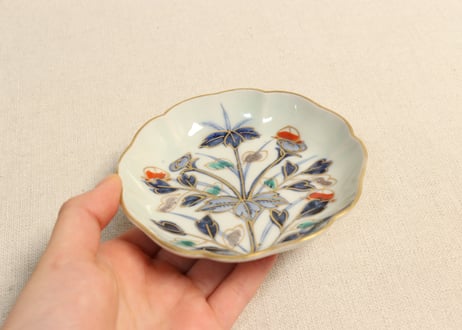 江戸後期色絵草花図小皿 5客組