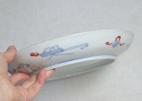 明治前期色絵桃と梅と菊図7寸皿