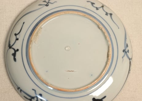 江戸中期染付竹林雀図6寸皿②濃いめ フリモノ