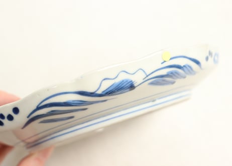 江戸幕末染付花散らし図縁立ち6寸皿②ノミホツ