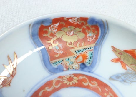 明治前期色絵三方に魚図小皿➁　薄め
