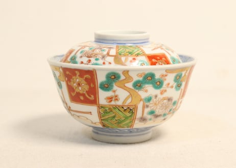 明治前期色絵松梅菊図飯茶碗