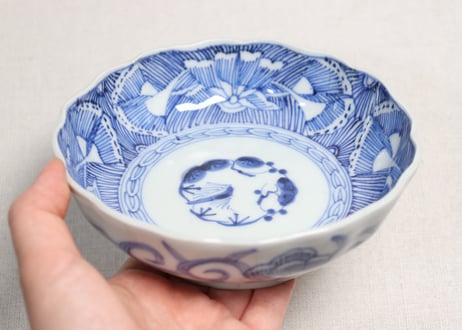 江戸幕末線描き花図なます皿①