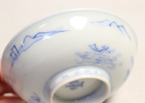 明治後期~大正染付山水図蓋茶碗①