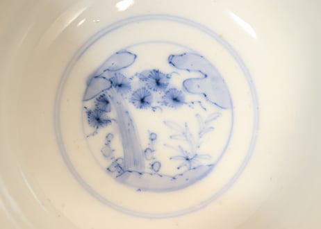 明治前期色絵松鶴図通り物飯茶碗