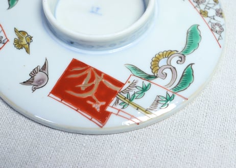 明治前期色絵麒麟に花鳥図蒸茶碗  フリモノ