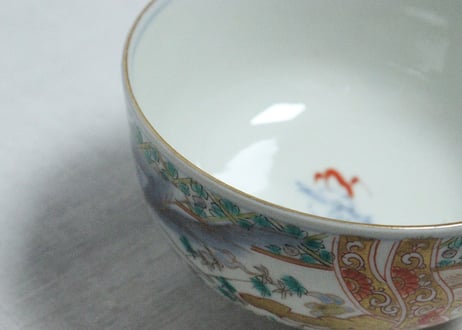 明治前期色絵山水と花鳥図蒸茶碗
