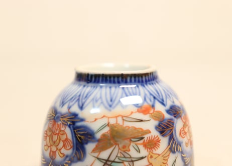 明治前期色絵芦に鳥と牡丹図通り物小向付②見込み淡め