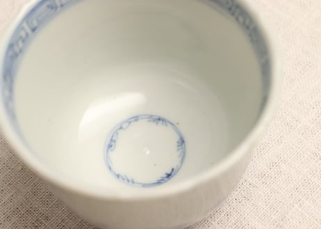明治後期~大正染付山水図輪花向付