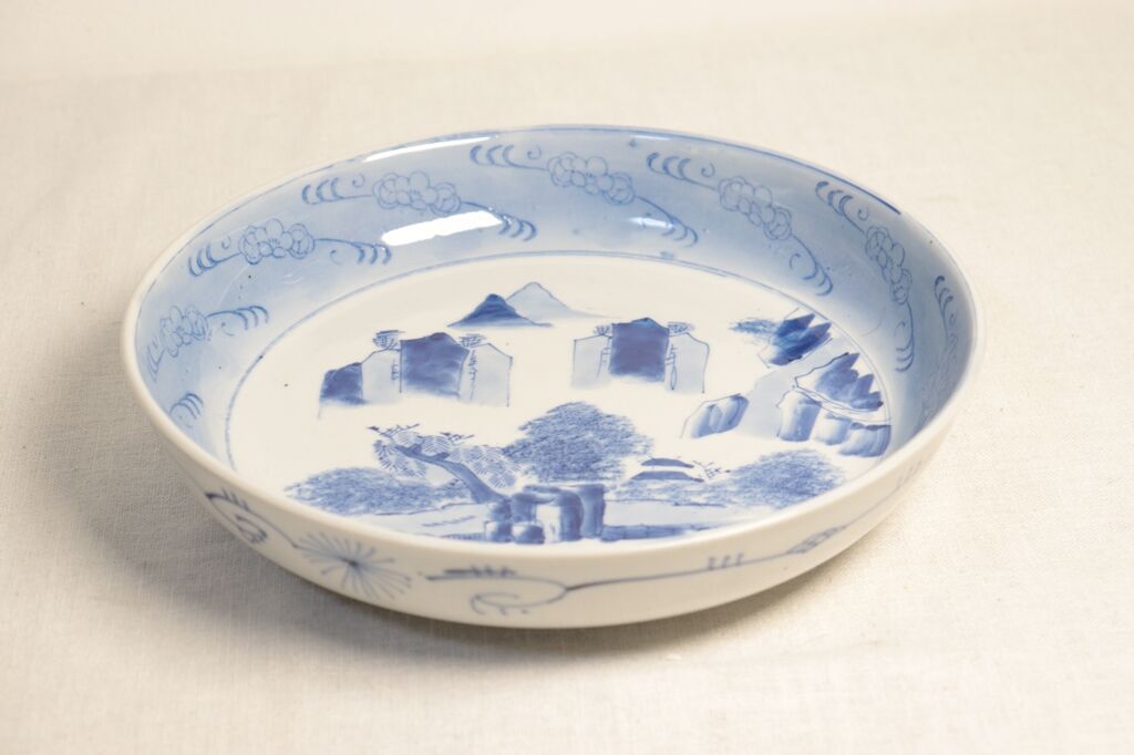 大正~昭和戦前染付山水図8寸深皿 | 吉祥寺PukuPuku