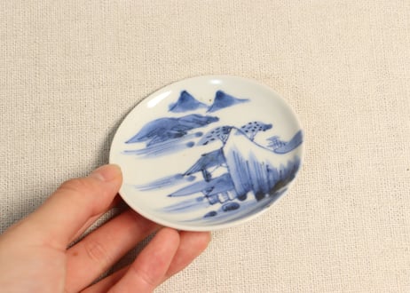 江戸後期染付山水と蝙蝠図豆皿①