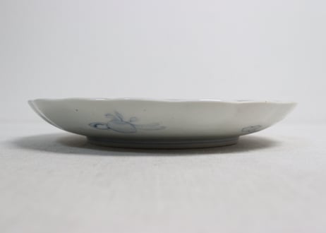 明治前期色絵籠目に花鳥図7寸皿①窯傷,黒点
