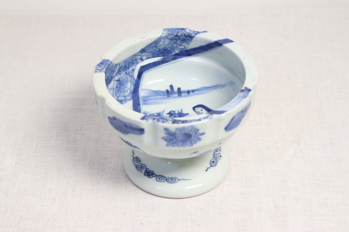 盃　染付　龍　時代物　盃洗　民家蔵出し 盃 染付 龍 時代物 盃洗 民家蔵出し