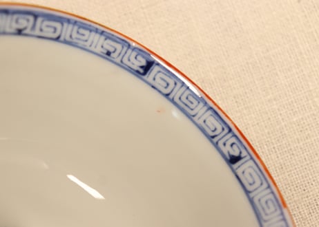 大正～昭和戦前九谷焼色絵三方に牡丹図飯茶碗