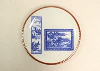 明治後期~大正銅判山水と萩図窓絵9寸イゲ皿①