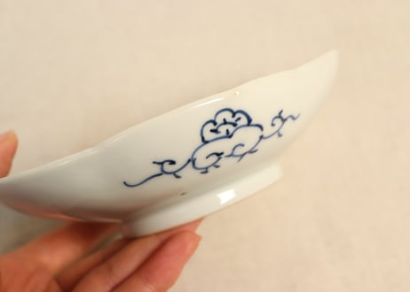 明治後期～大正染付柿と蜻蛉図木瓜型皿