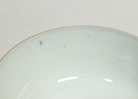 明治前期色絵市松に松竹梅図蒸茶碗②窯傷