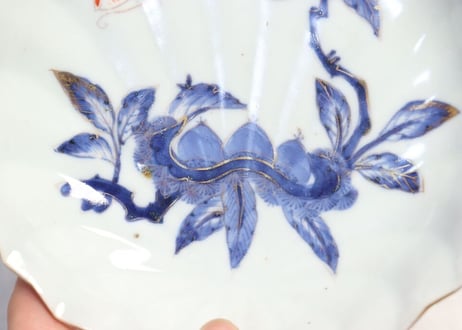 江戸中期色絵栗と蝶図扇面型なます皿