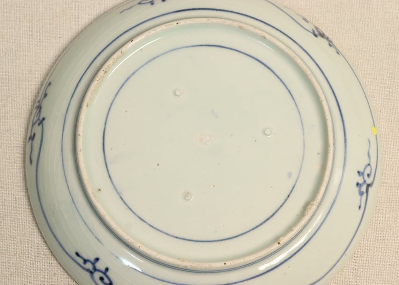 江戸中期染付桜と波に双鶴図6.5寸皿 甘手,釉切れ,フリモノ | 吉祥寺