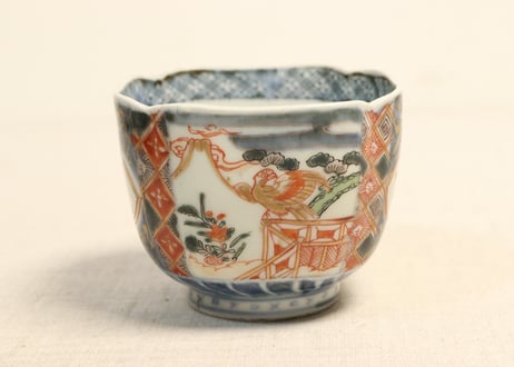明治前期色絵富士と鷹に兜図角向付 ５客組
