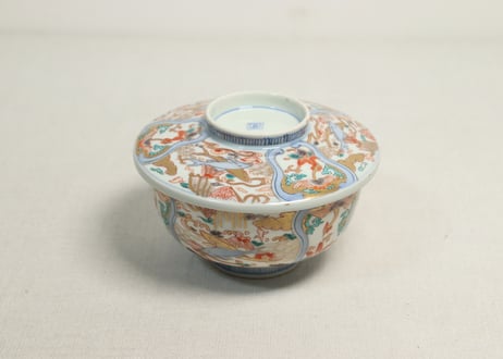明治前期色絵三方鮎図蒸茶碗