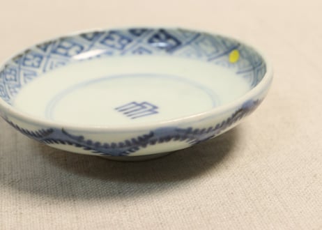 江戸中期染付雪輪図飯茶碗 窯傷,あたり傷,少甘手