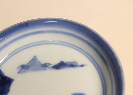 江戸中期染付山水と輪線縁小皿
