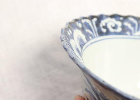 江戸後期染付山水と草花図7寸鉢