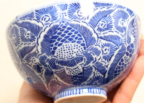 明治前期紙刷牡丹図飯茶碗