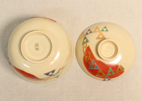 昭和30～40年代京焼色絵幾何学文飯茶碗
