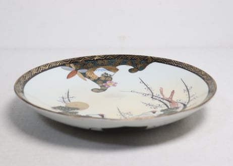 明治後期~大正九谷焼色絵松鶴図8寸皿