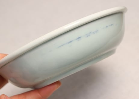 江戸中期染付見と二方に菊図大なます皿 ニュウ,少甘手