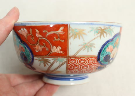 明治前期色絵市松に松竹梅図蒸茶碗④少甘手,ひっつき