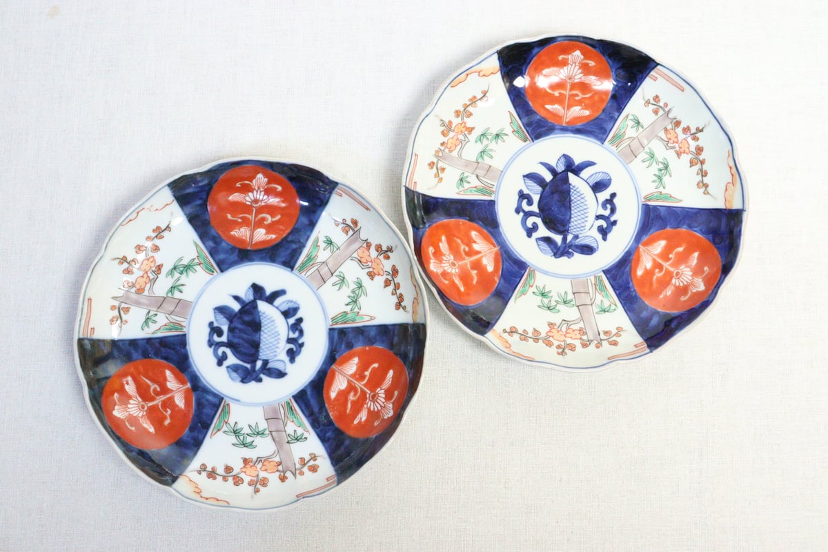 明治前期色絵桃と竹梅図通り物7寸皿 | 吉祥寺PukuPuku