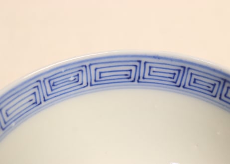 明治前期染付羽根市松図通り物飯茶碗